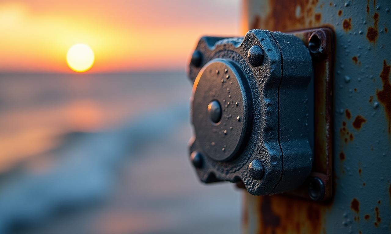 Close up of high-tech environmental sensor in coastal salt spray